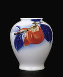 Japanese Fukagawa Vase Relief Persimmon Sg