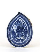 19C Chinese Export Canton Blue White Leaf Spoon