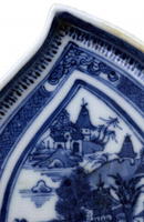 19C Chinese Export Canton Blue White Leaf Spoon