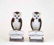 2 Old Japanese Kutani Owl Bookends Figurine
