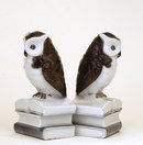 2 Old Japanese Kutani Owl Bookends Figurine