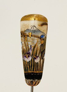 Meiji Japanese Satsuma Iris Bird Hat Hair Pin