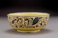 Old Japanese Yellow Cloisonne Bowl w Peacock