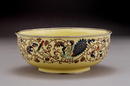 Old Japanese Yellow Cloisonne Bowl w Peacock