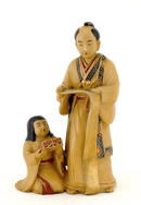 Old Japanese Kutani Figurine Man & Girl Mark