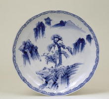 5 Old Japanese Blue & White Imari Plate w Scene