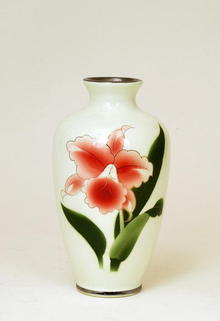 Japanese Painted Porcelain Vase w Orchid
