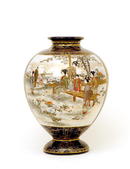 Lg Meiji Japanese Cobalt Blue Satsuma Vase