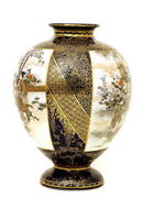Lg Meiji Japanese Cobalt Blue Satsuma Vase