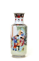 Lg Old Chinese Famille Rose Vase w Figurine Mk