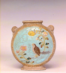 Old Japanese Banko Ware Vase w Birds
