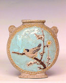 Old Japanese Banko Ware Vase w Birds