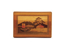 Old Japanese Inlaid Wood Puzzle Box Bird Flower