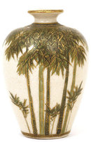 Old Japanese Satsuma Vase w Bamboo Sg