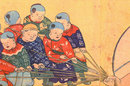 Old Japanese Woodblock Print Hotei w Kids