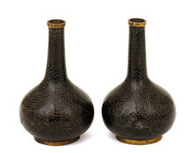 2 Old Chinese Cloisonne Black Dragon Vase