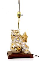 Old Japanese White Kutani Fu Dog Lion Shishi Lamp