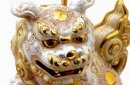Old Japanese White Kutani Fu Dog Lion Shishi Lamp