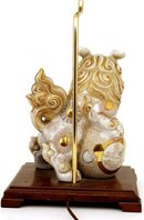 Old Japanese White Kutani Fu Dog Lion Shishi Lamp