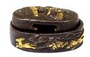 19C Japanese Sword Gilt Fuchi & Kashira Samurai Hunting