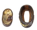 19C Japanese Sword Gilt Fuchi & Kashira Samurai Hunting