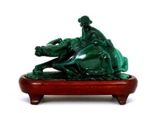 Chinese Malachite Stone Carved Boy on Buffalo Figurine