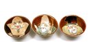3 Japanese Kutani Sake Saki Tea Cup Moriage Lucky God Figure
