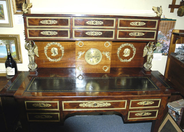 Bureau a Gradin Writing Desk with Bronze Signed B. Andrieu