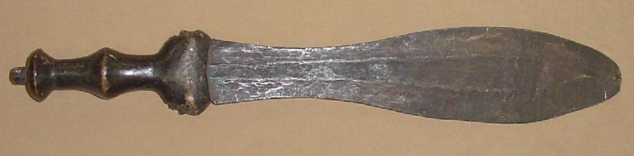 African Kuba Ikula Knife with Carved Wood Handle, Mid 19th C