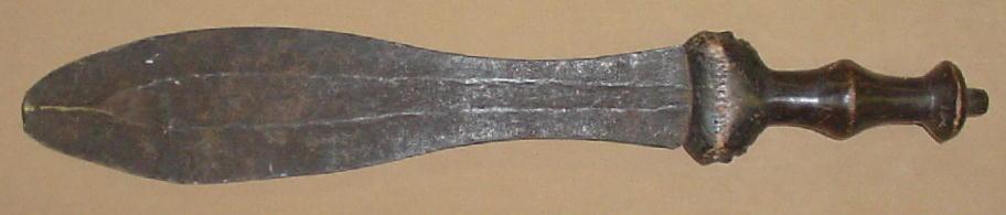 African Kuba Ikula Knife with Carved Wood Handle, Mid 19th C