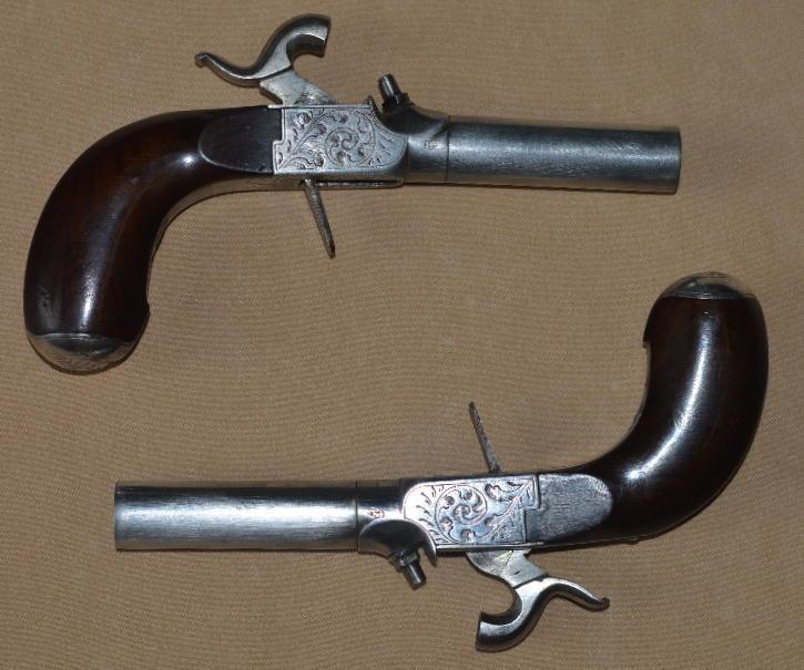 Fine Cased Pair of French or Belgian Percussion Muff Pistols, ca. 1850