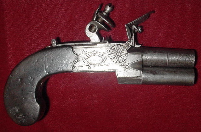 Flintlock Over and Under Tap Action Pistol, ca. 1810