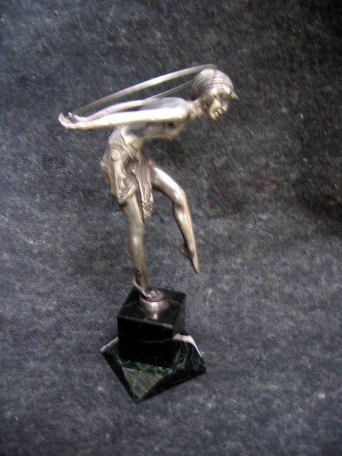 D.H. Chiparus Art Deco Bronze Hoop Girl Figurine in Silver Patina