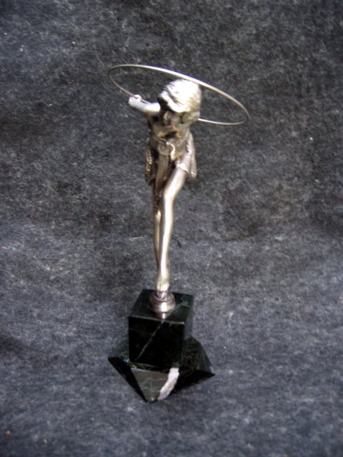 D.H. Chiparus Art Deco Bronze Hoop Girl Figurine in Silver Patina