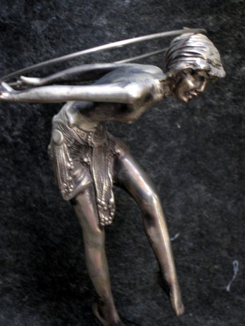 D.H. Chiparus Art Deco Bronze Hoop Girl Figurine in Silver Patina