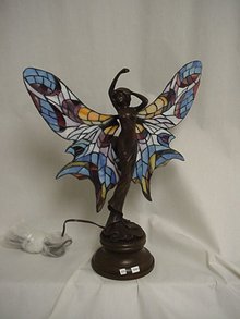 Bronze Tiffany Style Lamp/Girl With Wings