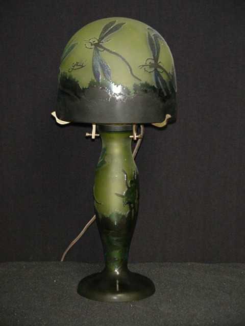 Emile Galle Style Cameo Glass Dragonfly Lamp