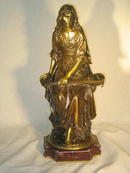 BRONZE WOMAN WITH A MANDOLIN, FEMME A LA MANDOLINE, BY PAUL EUGENE MENGIN
