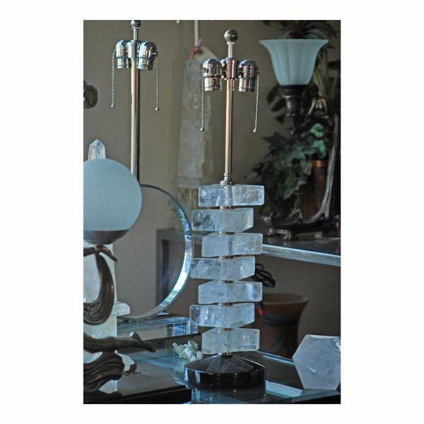 Modern Brazilian Rock Crystal Geometric Triangle Block Table Lamp