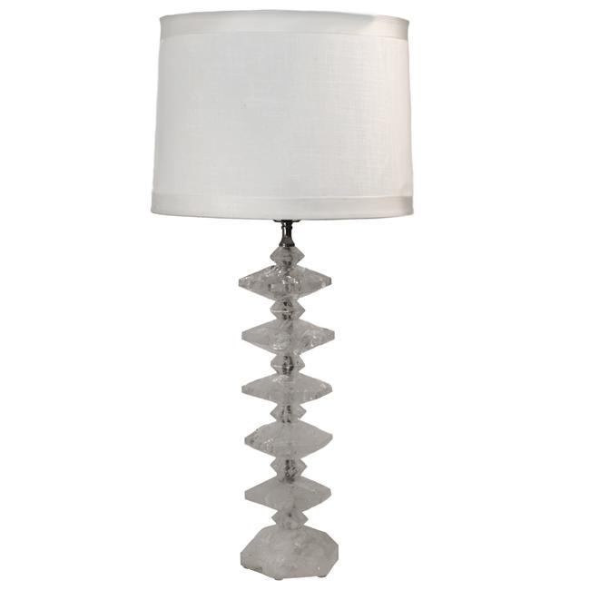 Modern Brazilian Rock Crystal Geometric Hexagon Block Table Lamp