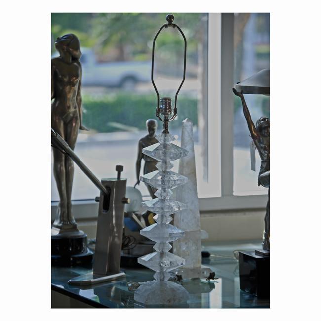 Modern Brazilian Rock Crystal Geometric Hexagon Block Table Lamp