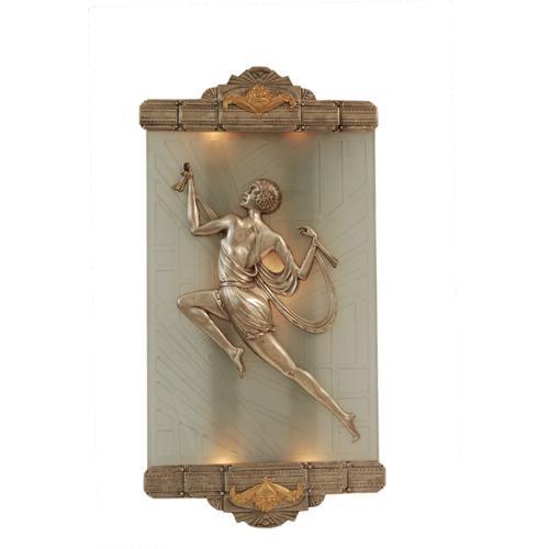 Art Deco Acid Etched Glass & Brass Lady Sconces by Gory