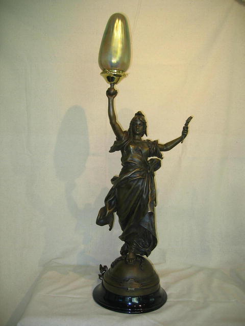 ART NEAUVEAU LADY AS NEWEL POST LAMP