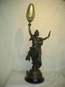 ART NEAUVEAU LADY AS NEWEL POST LAMP