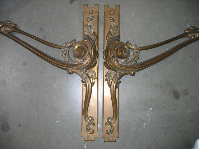 LARGE PAIR OF FRENCH BRONZE FRONT DOOR HANDLES