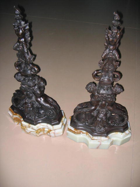 MODERN REPRO LG FIREPLACE ANDIRONS