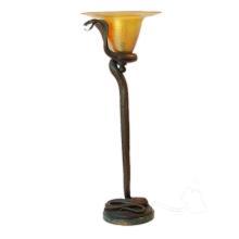 Art Deco Edgar Brandt Style Bronze Snake Table Floor Lamp