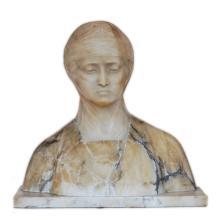 Italian Italian Dual Color Marble & Alabaster Bust Sculpture of Female