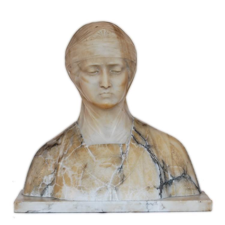 Italian Italian Dual Color Marble & Alabaster Bust Sculpture of Female