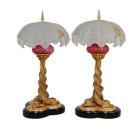Art Nouveau Bradley & Hubbard Style Bronze Dolphin Table Lamp with Fantasy Clam Shell Shades